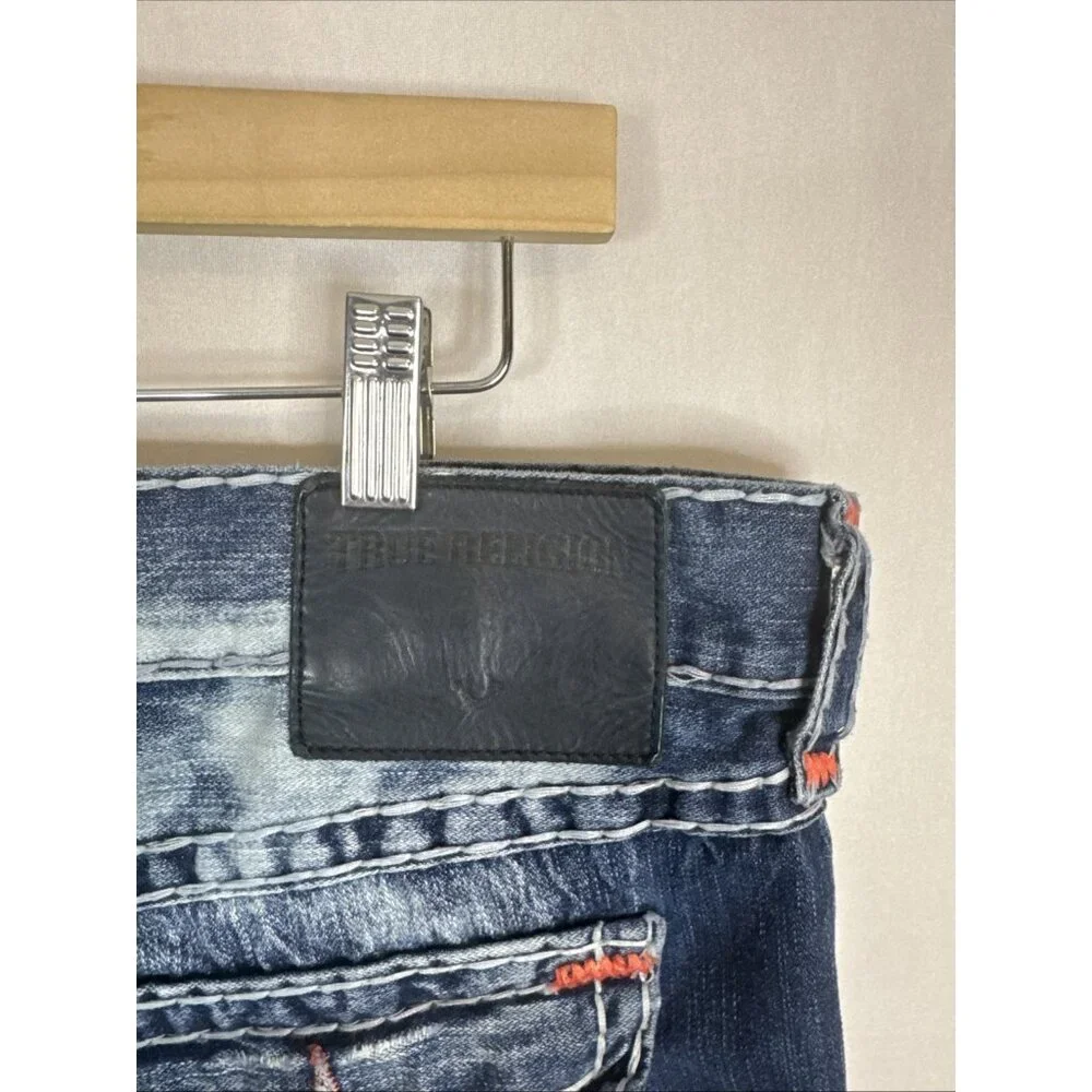 True Religion Ricky Relaxed Straight Jeans 38x32 Made USA Distressed Flap‎